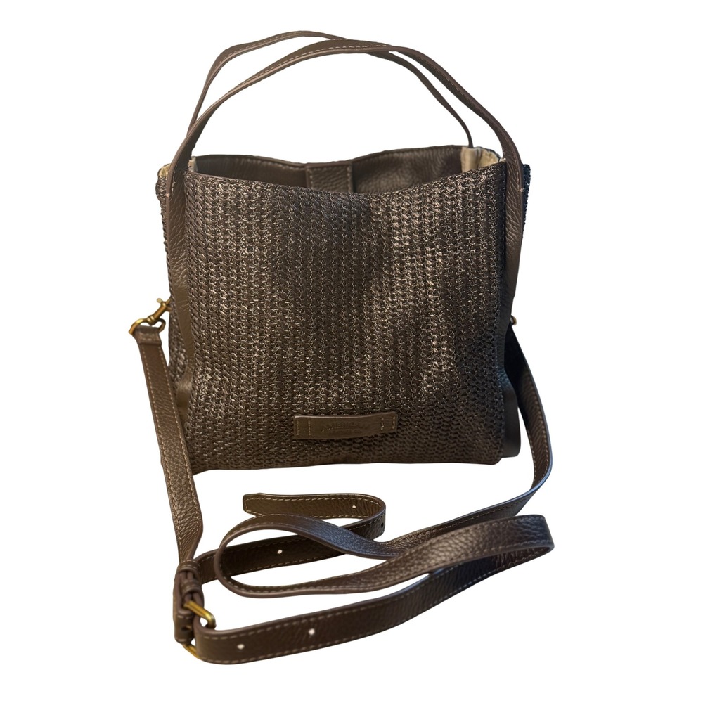 American Leather Co Satchel Brown Woven Leather Triple Entry Crossbody Bag‎
